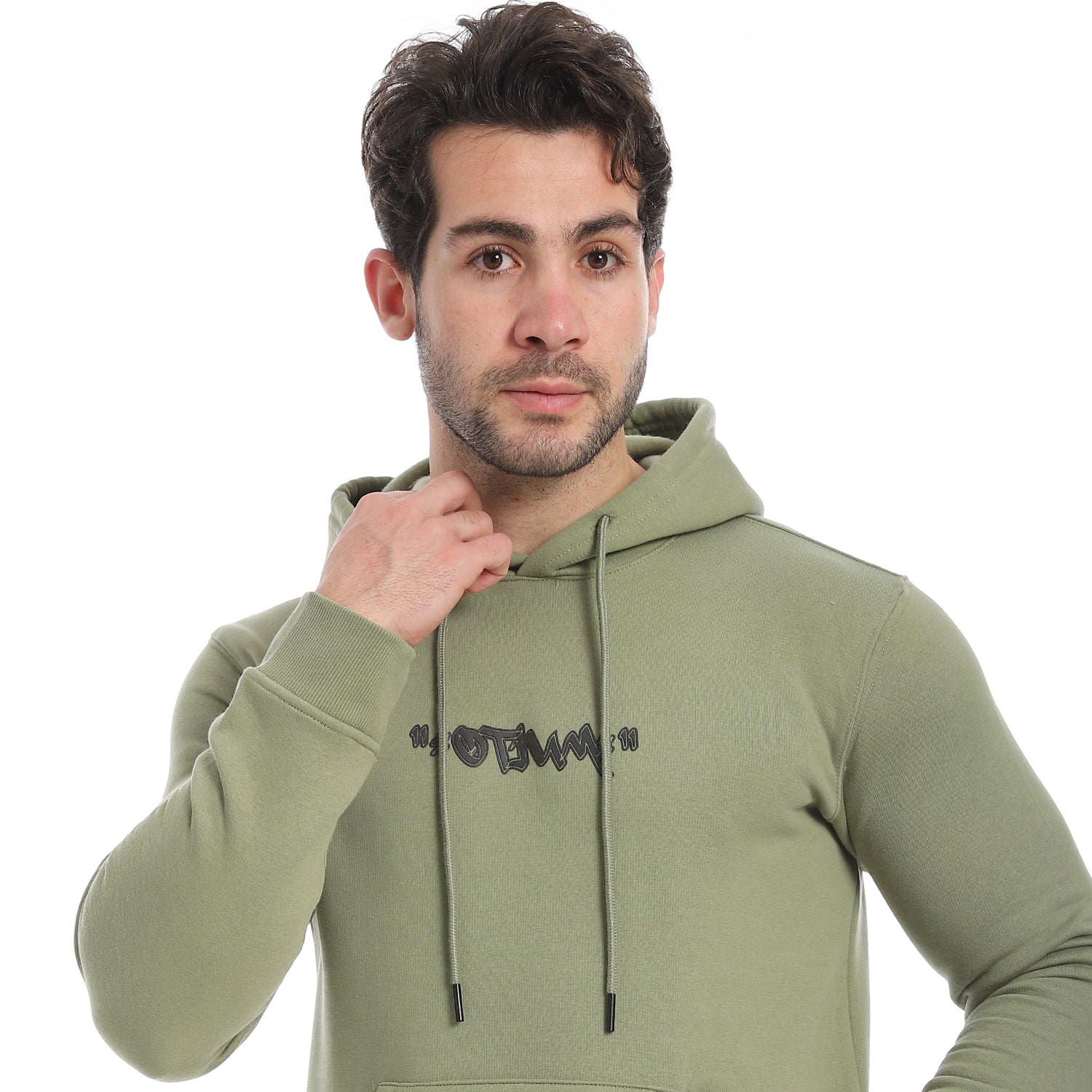 Red Cotton Hoodie With Printed - Olive