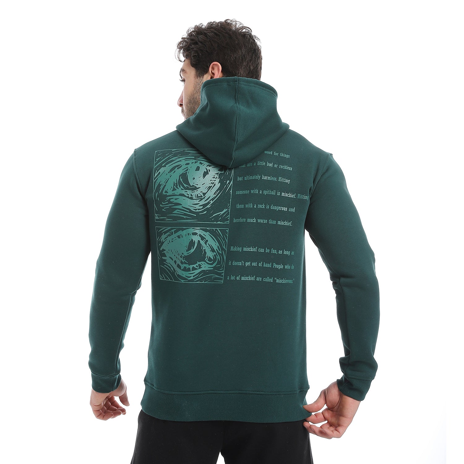 Red Cotton Hoodie With Printed - Dark Green