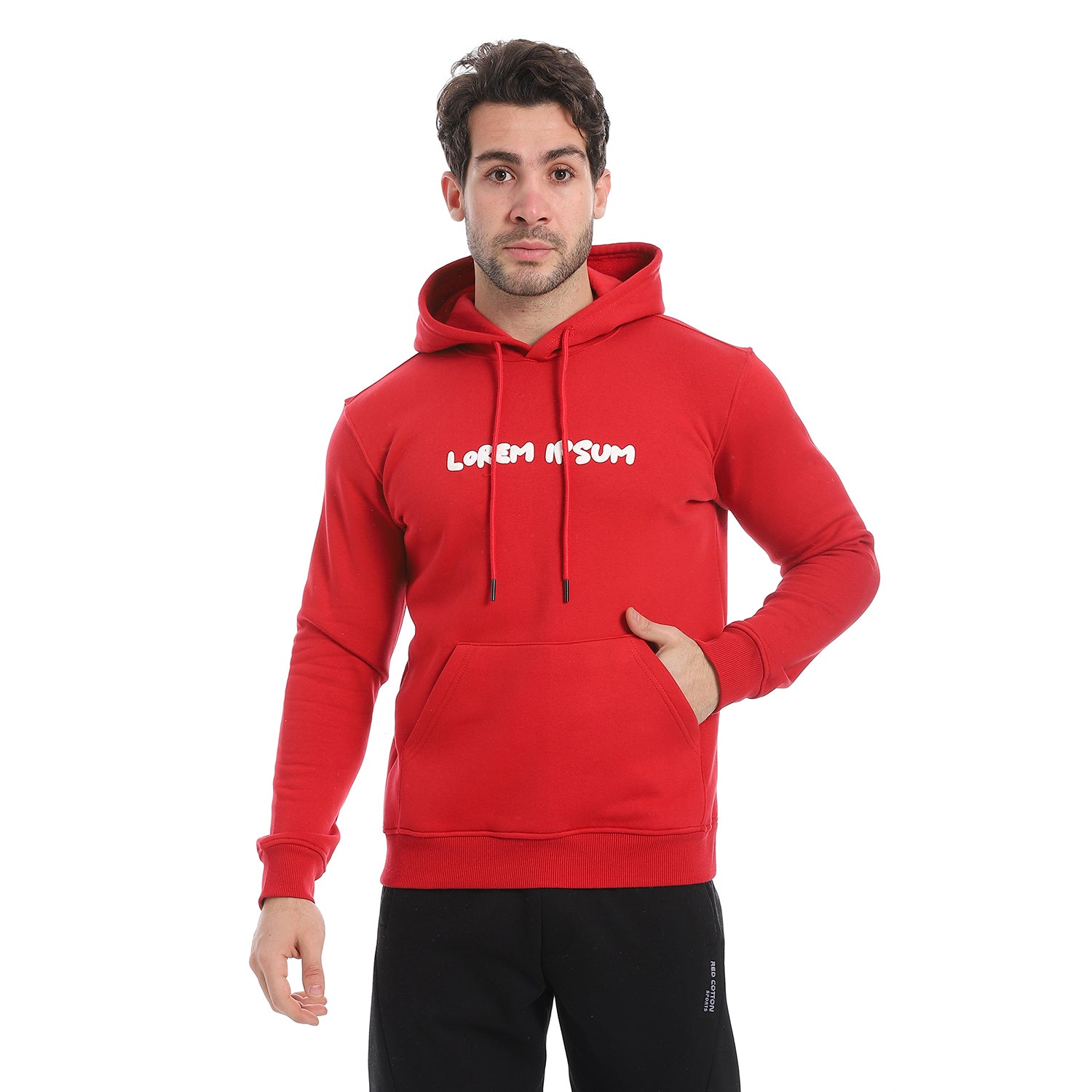 Red Cotton Hoodie With Printed - Red