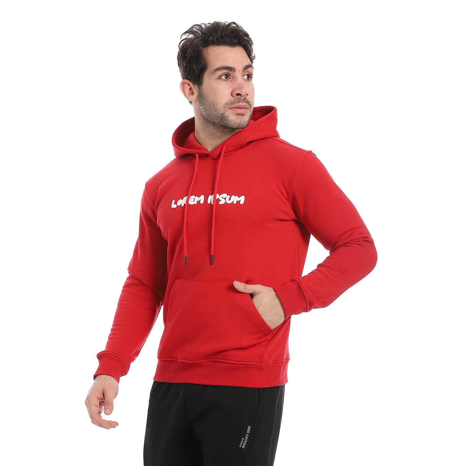 Red Cotton Hoodie With Printed - Red