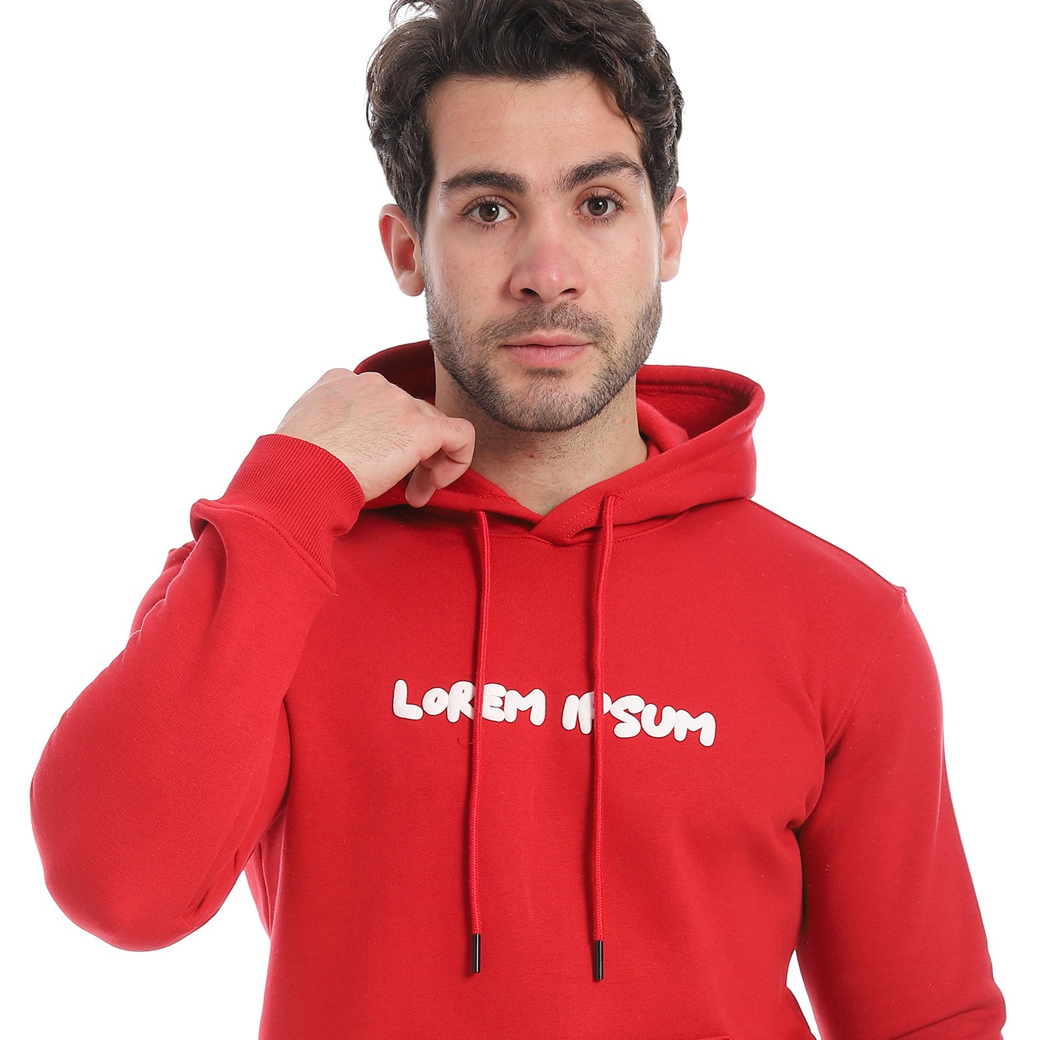 Red Cotton Hoodie With Printed - Red