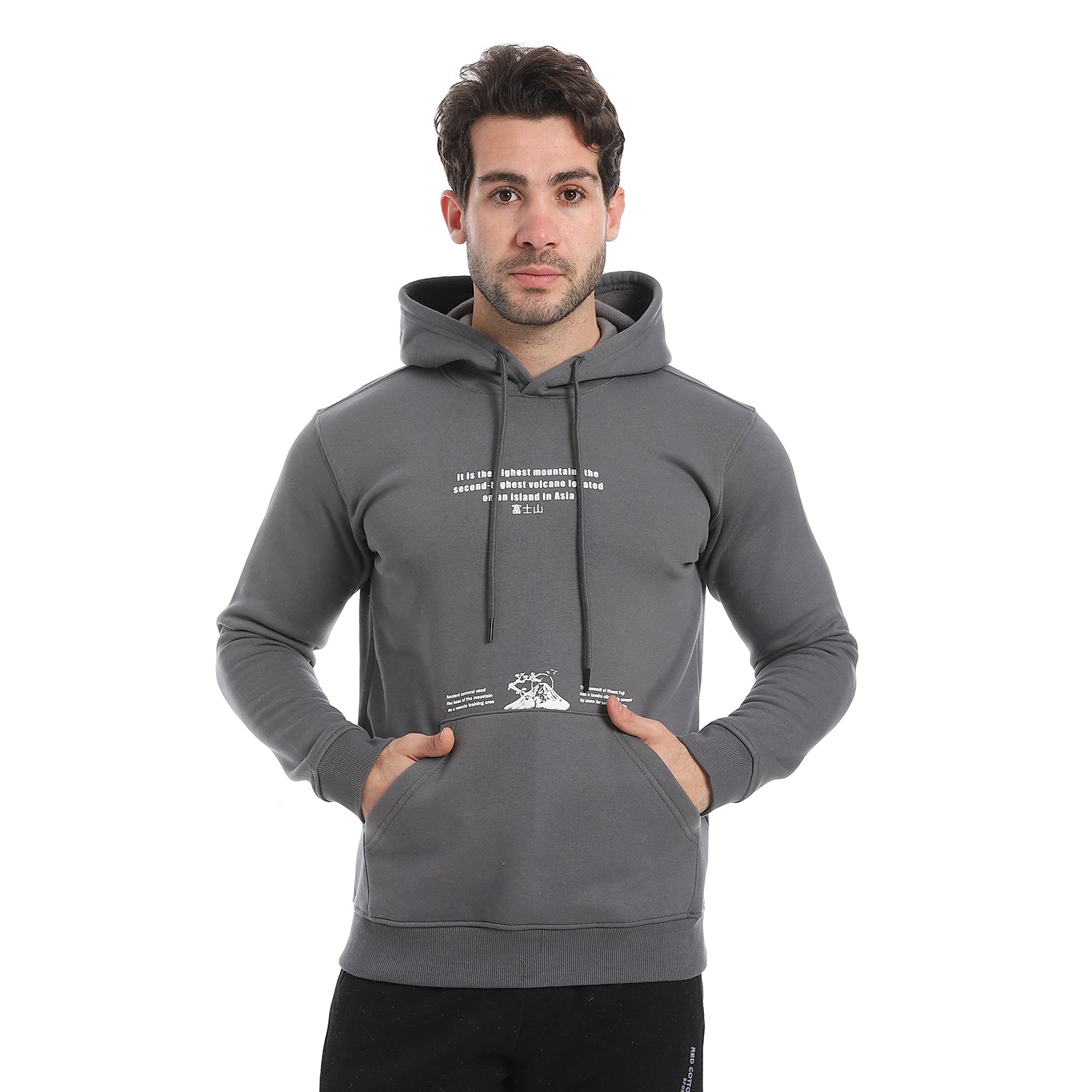 Red Cotton Hoodie With Printed - Dark Grey