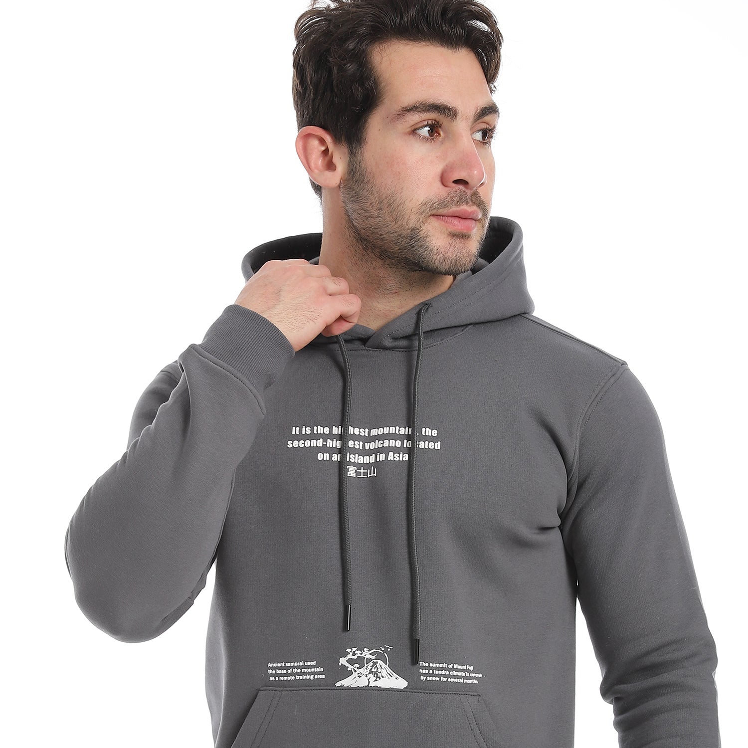 Red Cotton Hoodie With Printed - Dark Grey