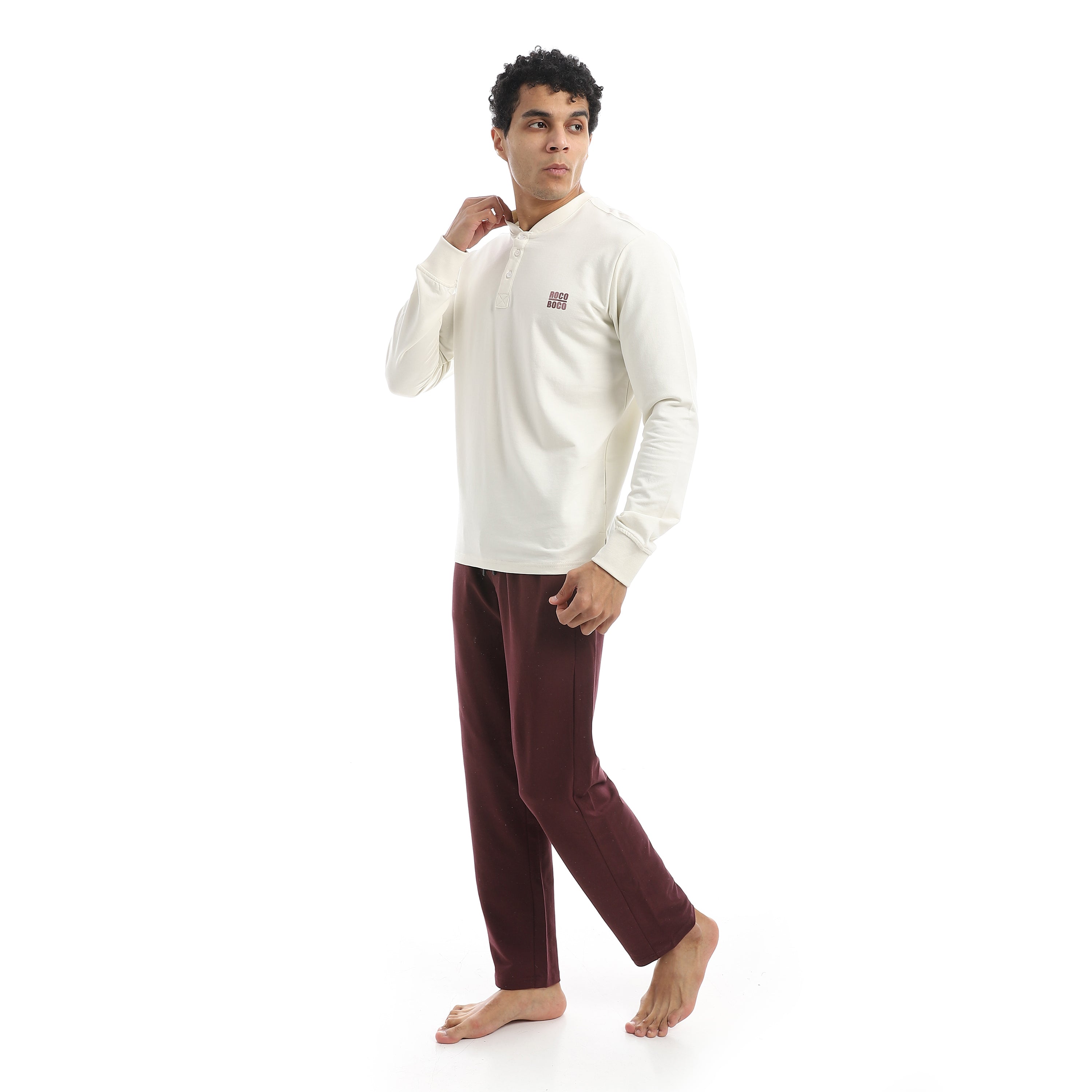 Classic Men’s Pajama Set – Long Sleeve Top & Check Pants