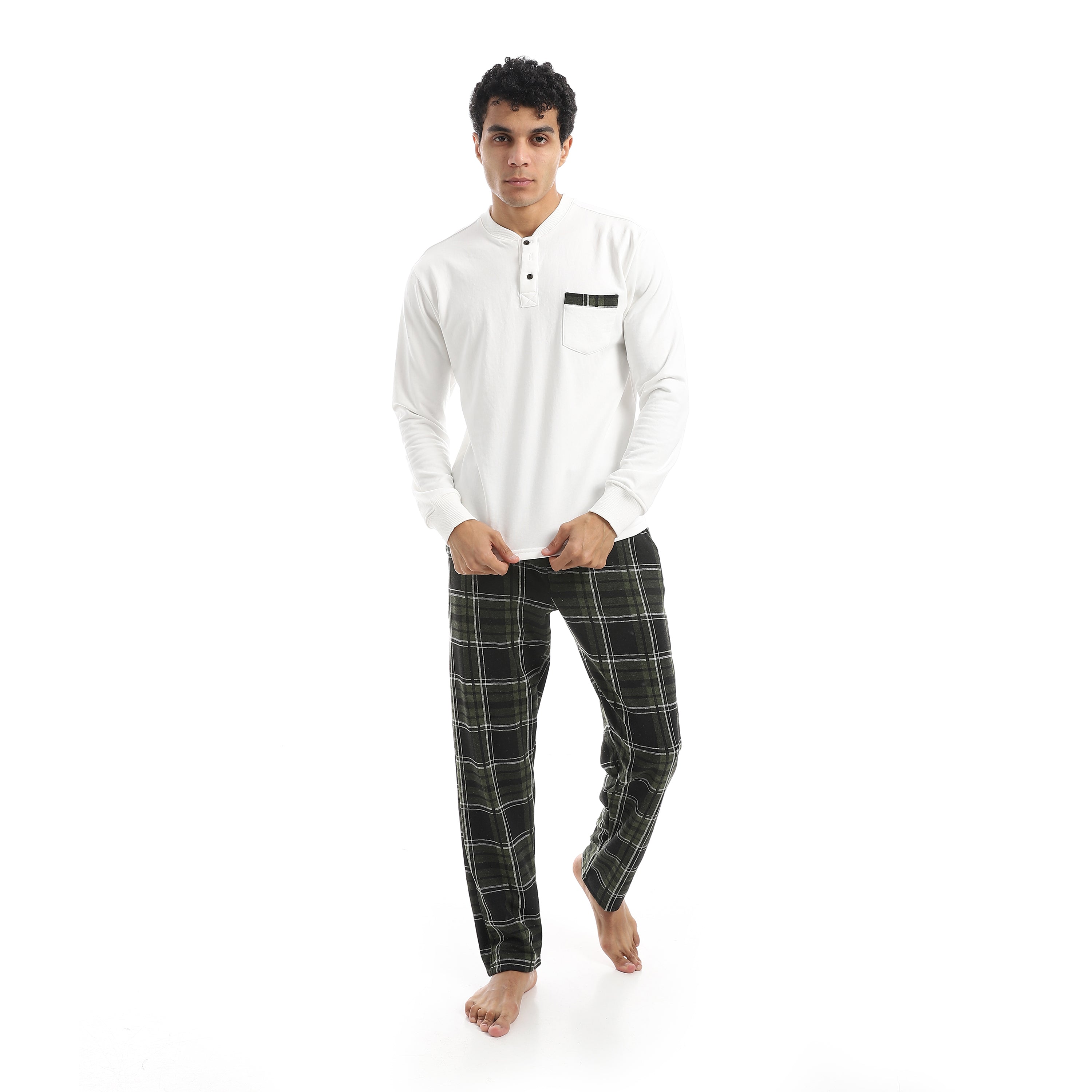 Classic Men’s Pajama Set – Long Sleeve Top & Check Pants