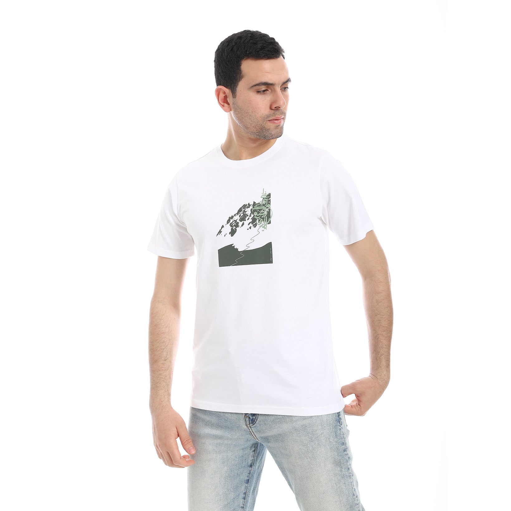 Men's Regular Fit Printed Cotton T-Shirt- White