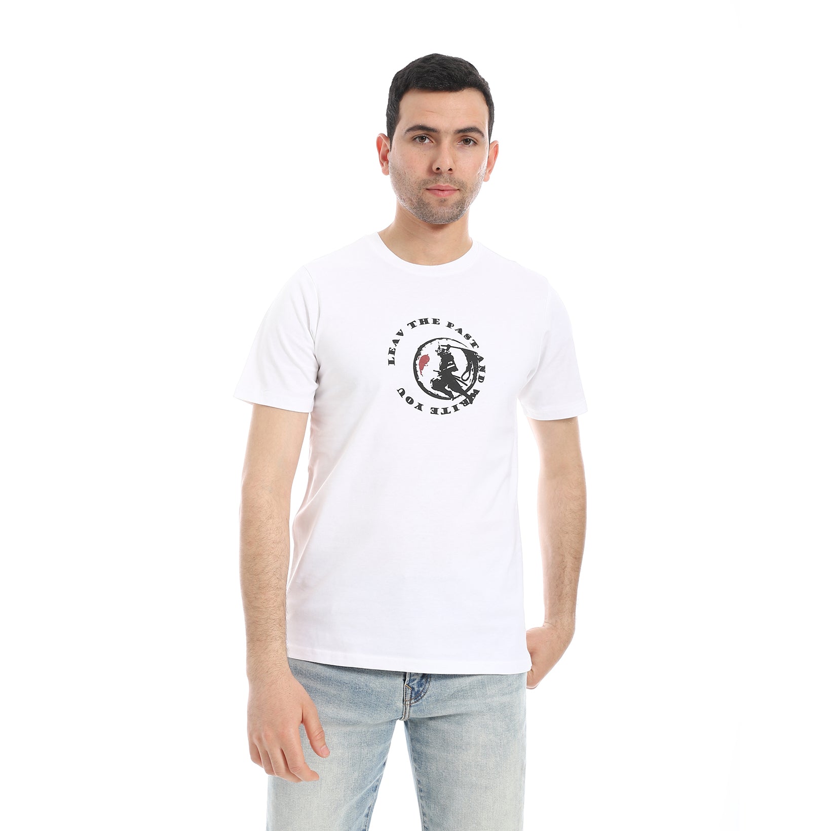 Men's Regular Fit Printed Cotton T-Shirt- White
