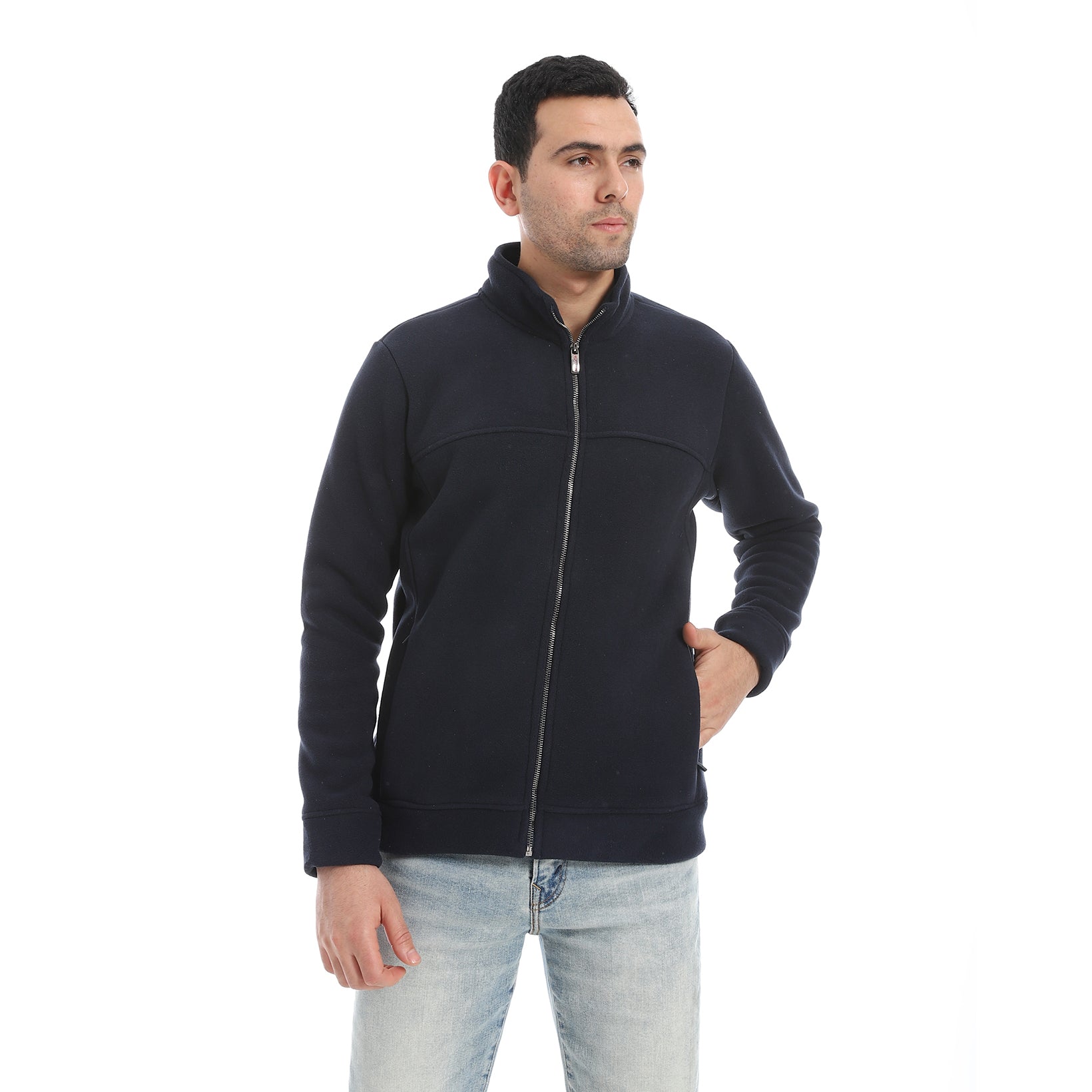 Men’s Navy Full-Zip Jacket with High Collar