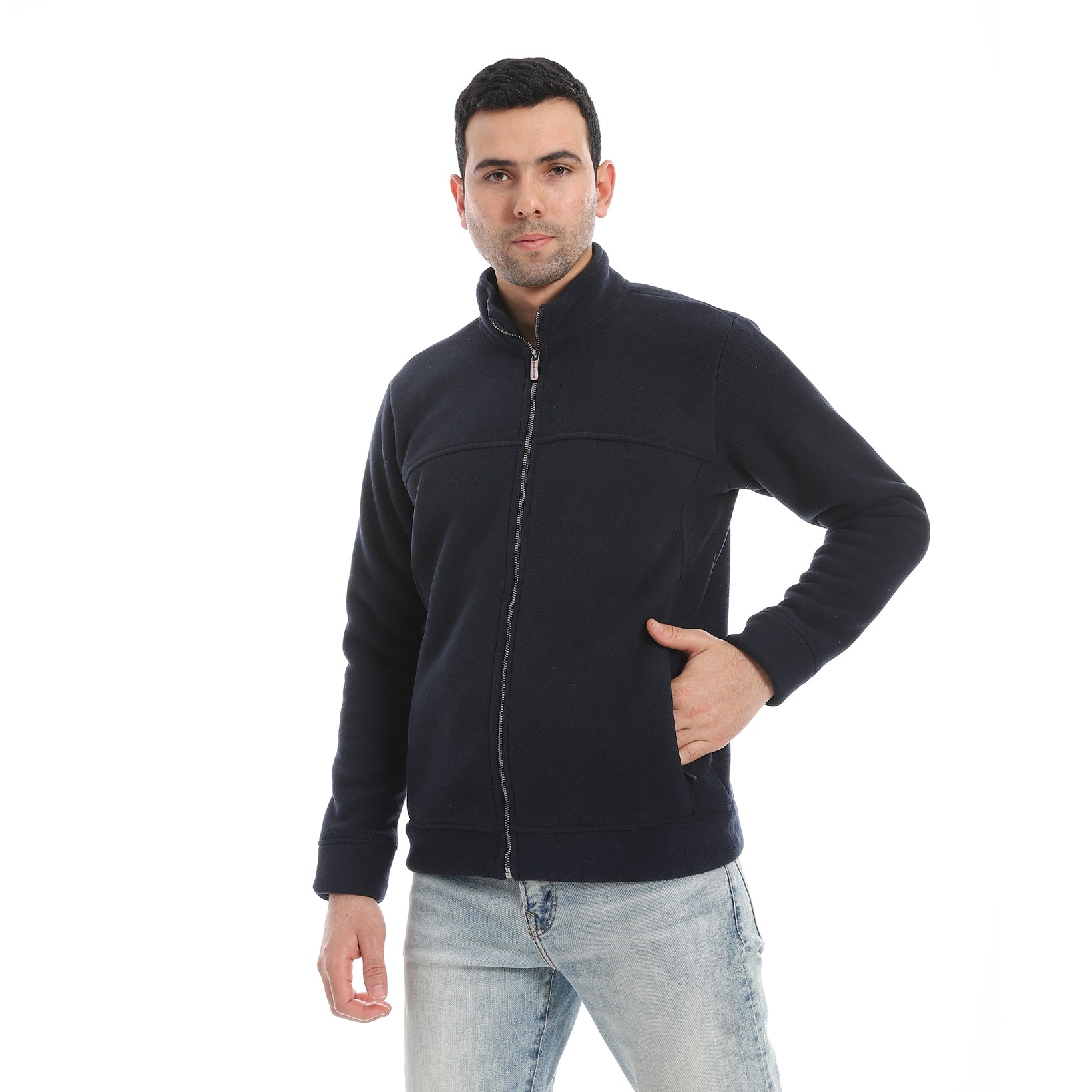 Men’s Navy Full-Zip Jacket with High Collar