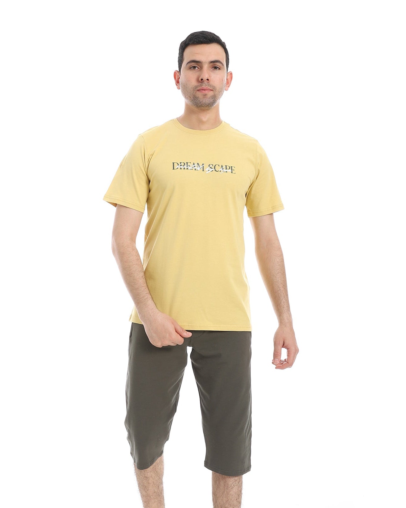 Men's Casual Short Sleeve T-Shirt and Knee-Length Shorts Pajama Set