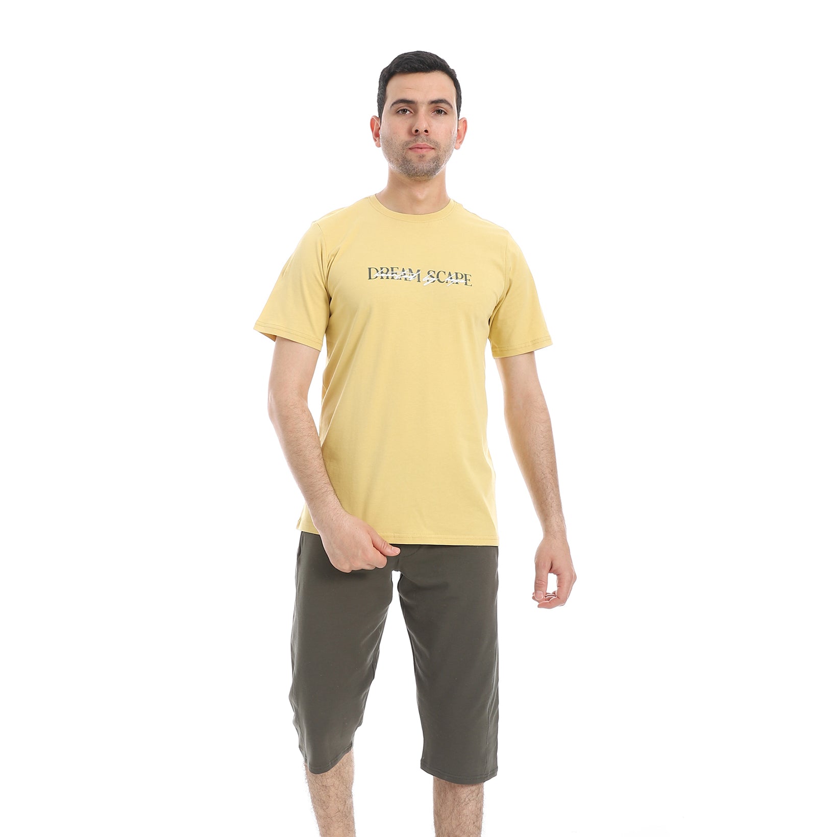 Men's Casual Short Sleeve T-Shirt and Knee-Length Shorts Pajama Set