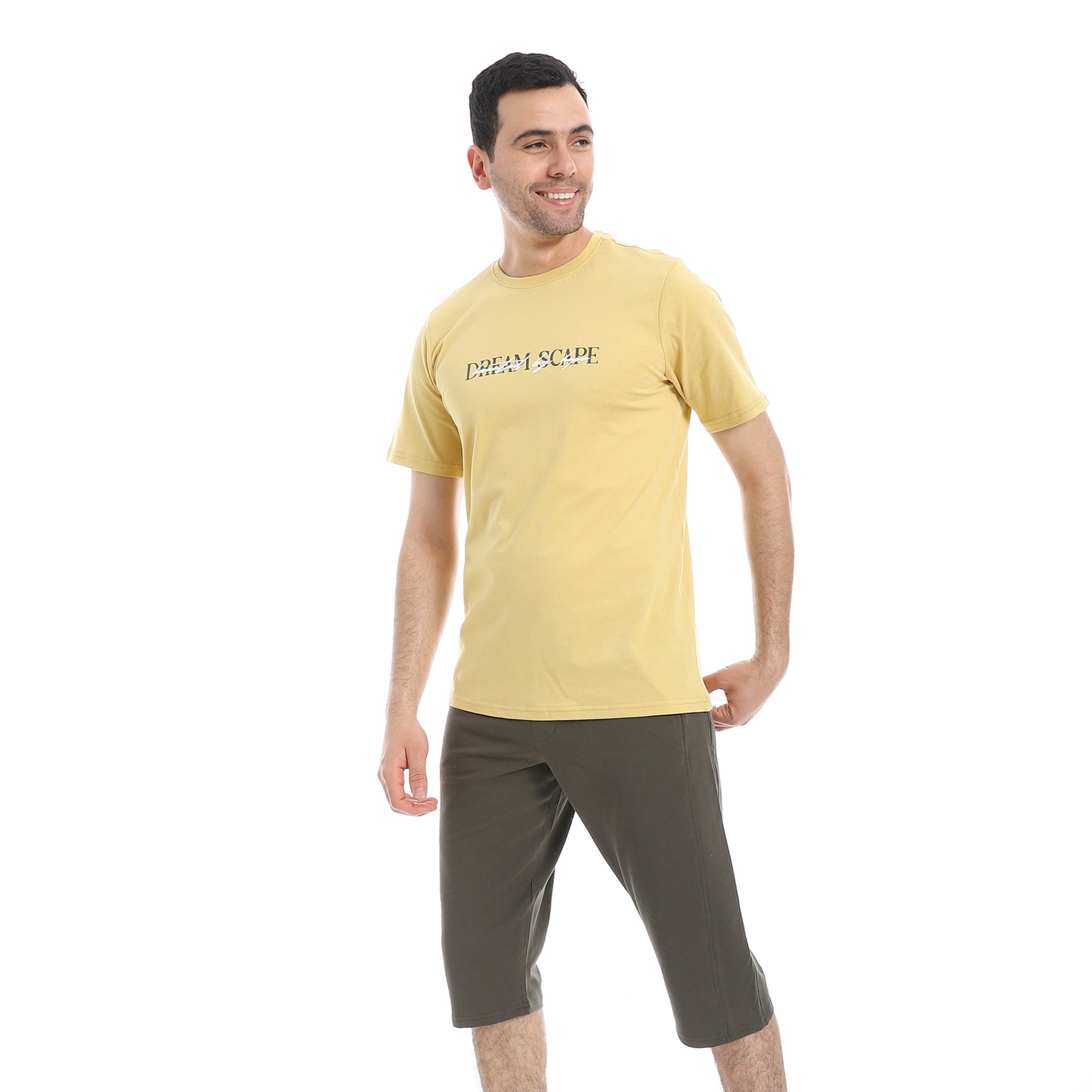 Men's Casual Short Sleeve T-Shirt and Knee-Length Shorts Pajama Set