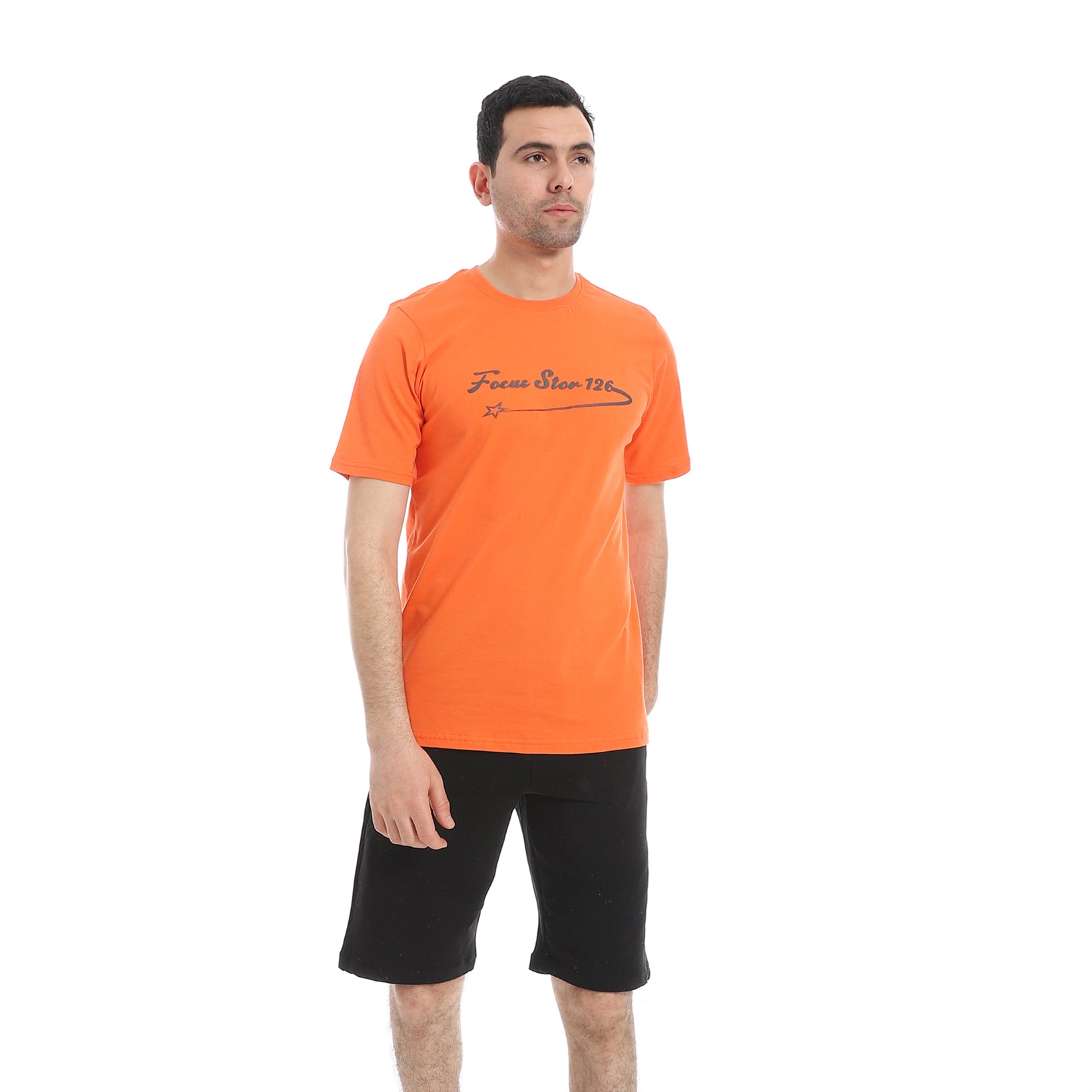 Orange T-Shirt and Black Shorts Pajama Set