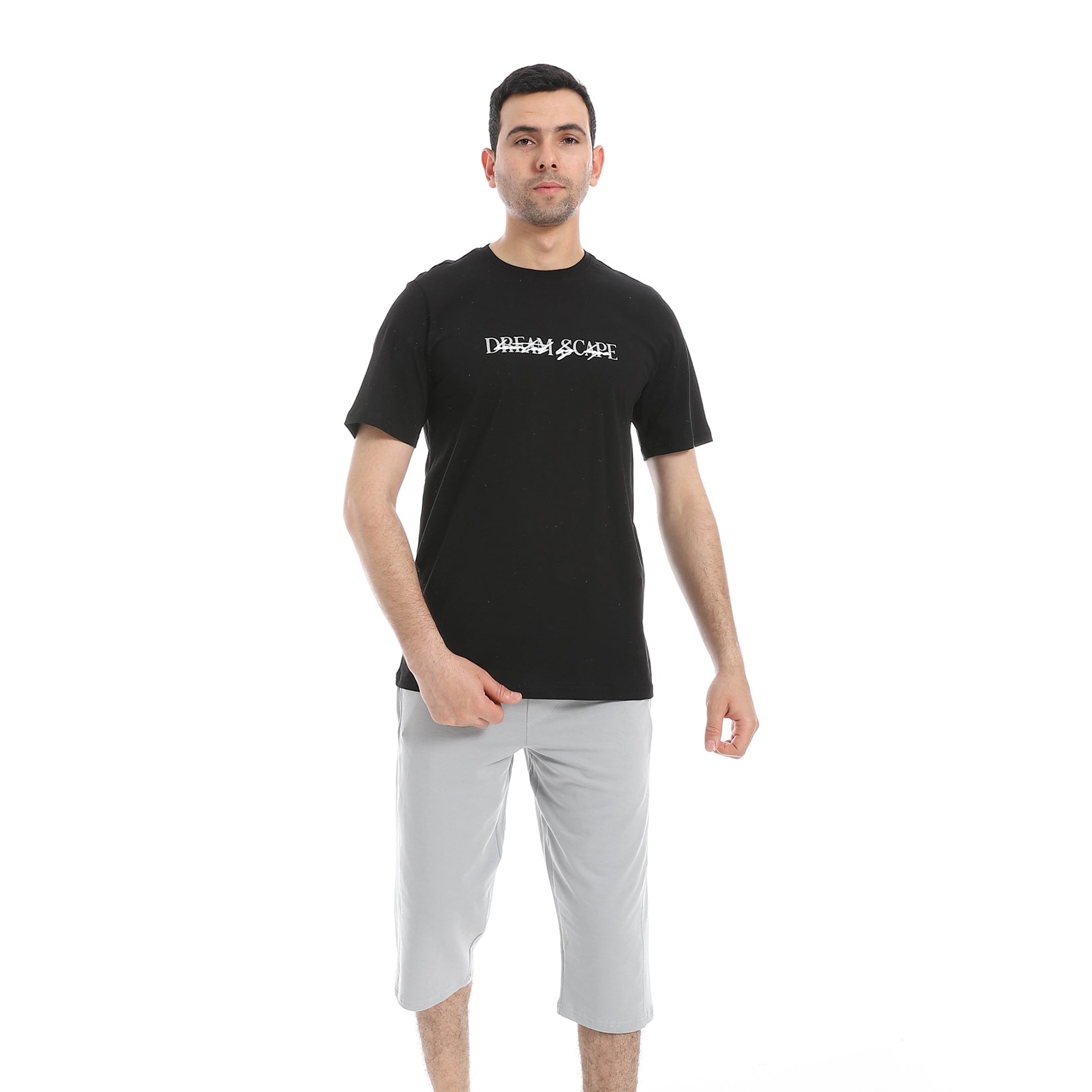 Men's Casual Short Sleeve T-Shirt and Knee-Length Shorts Pajama Set