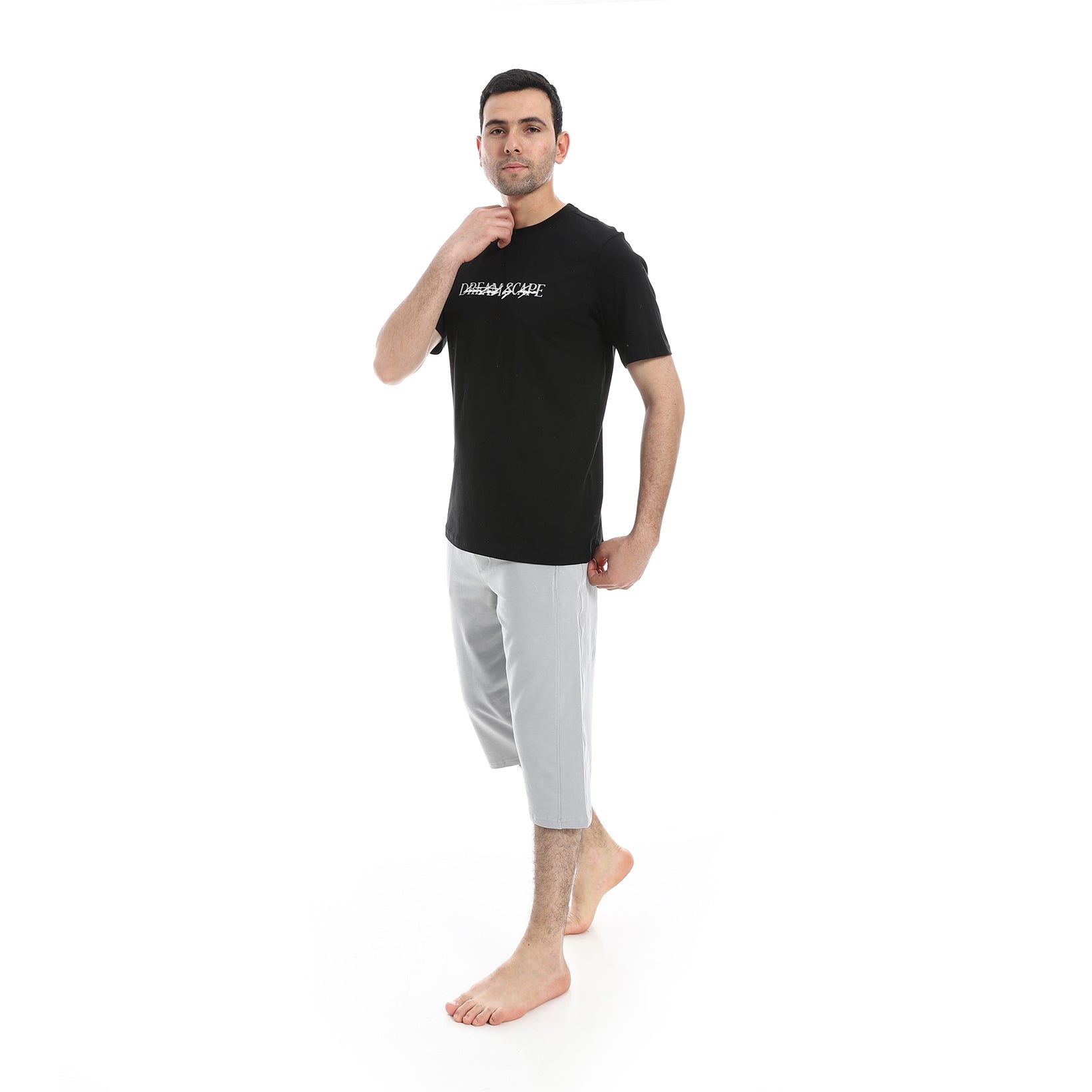 Men's Casual Short Sleeve T-Shirt and Knee-Length Shorts Pajama Set