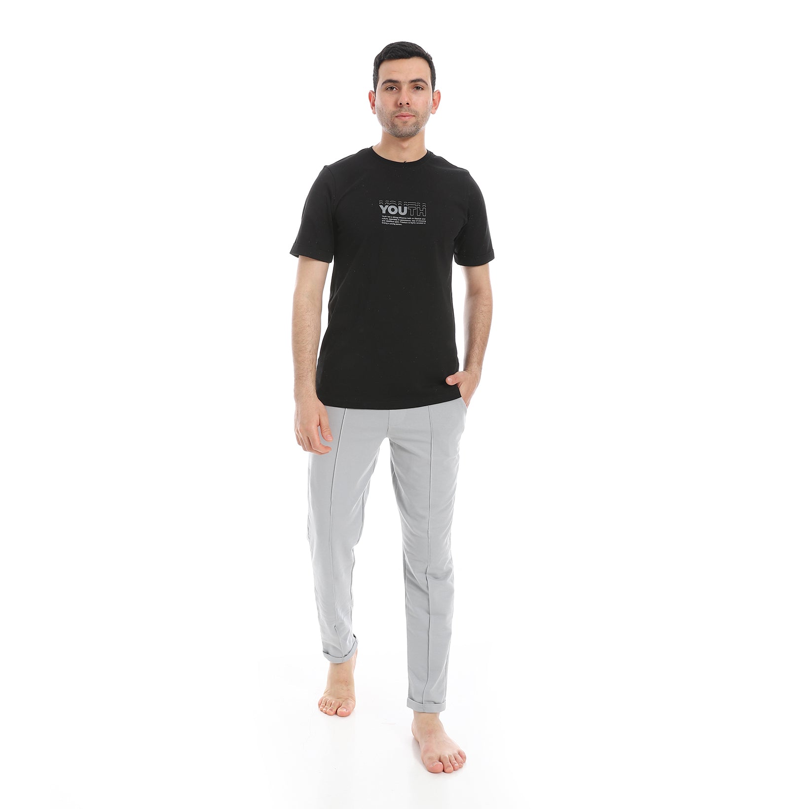 Men's Printed Short Sleeve T-Shirt and Jogger Pajama Set -Black