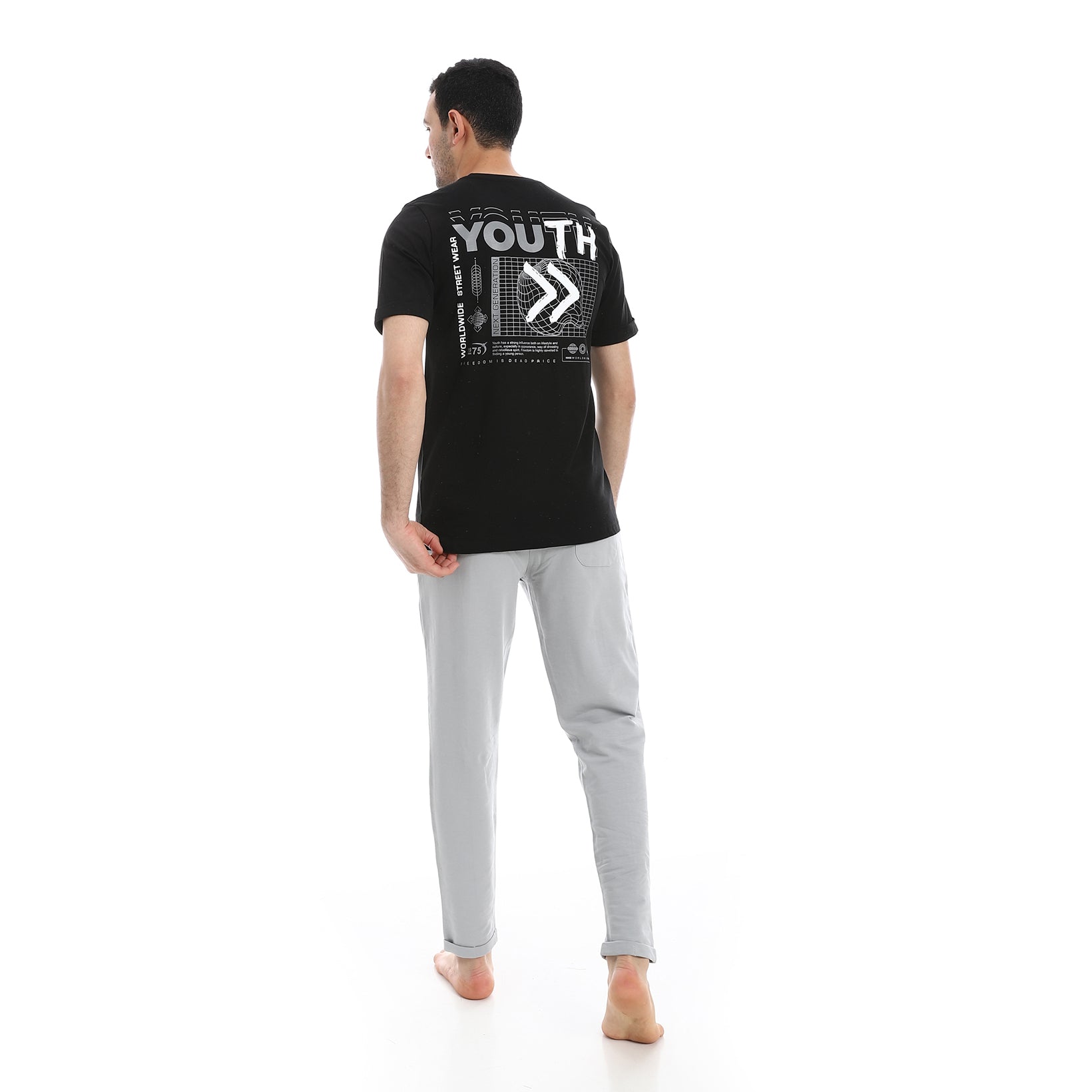 Men's Printed Short Sleeve T-Shirt and Jogger Pajama Set -Black