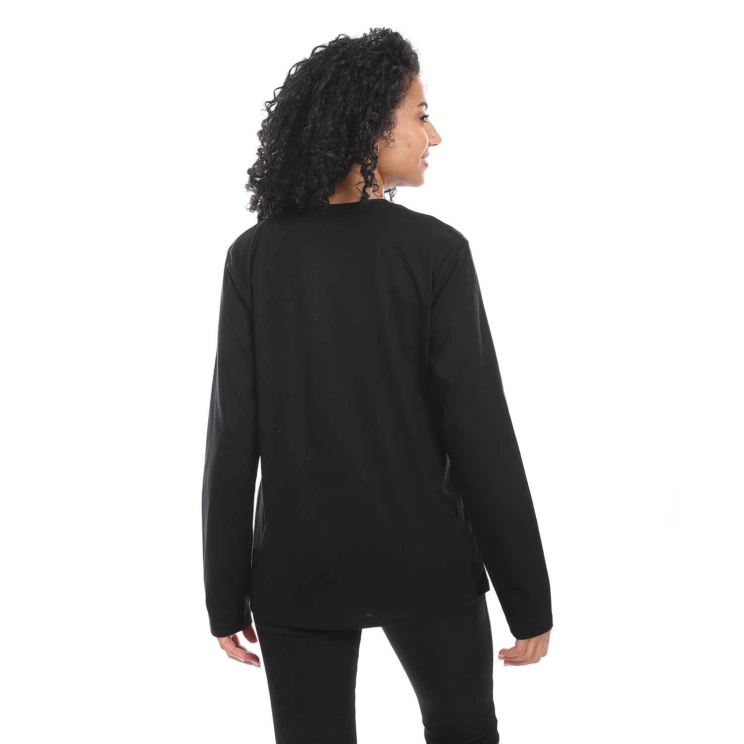 Women's Long Sleeve T-Shirt with Summer Tropic Print - Black