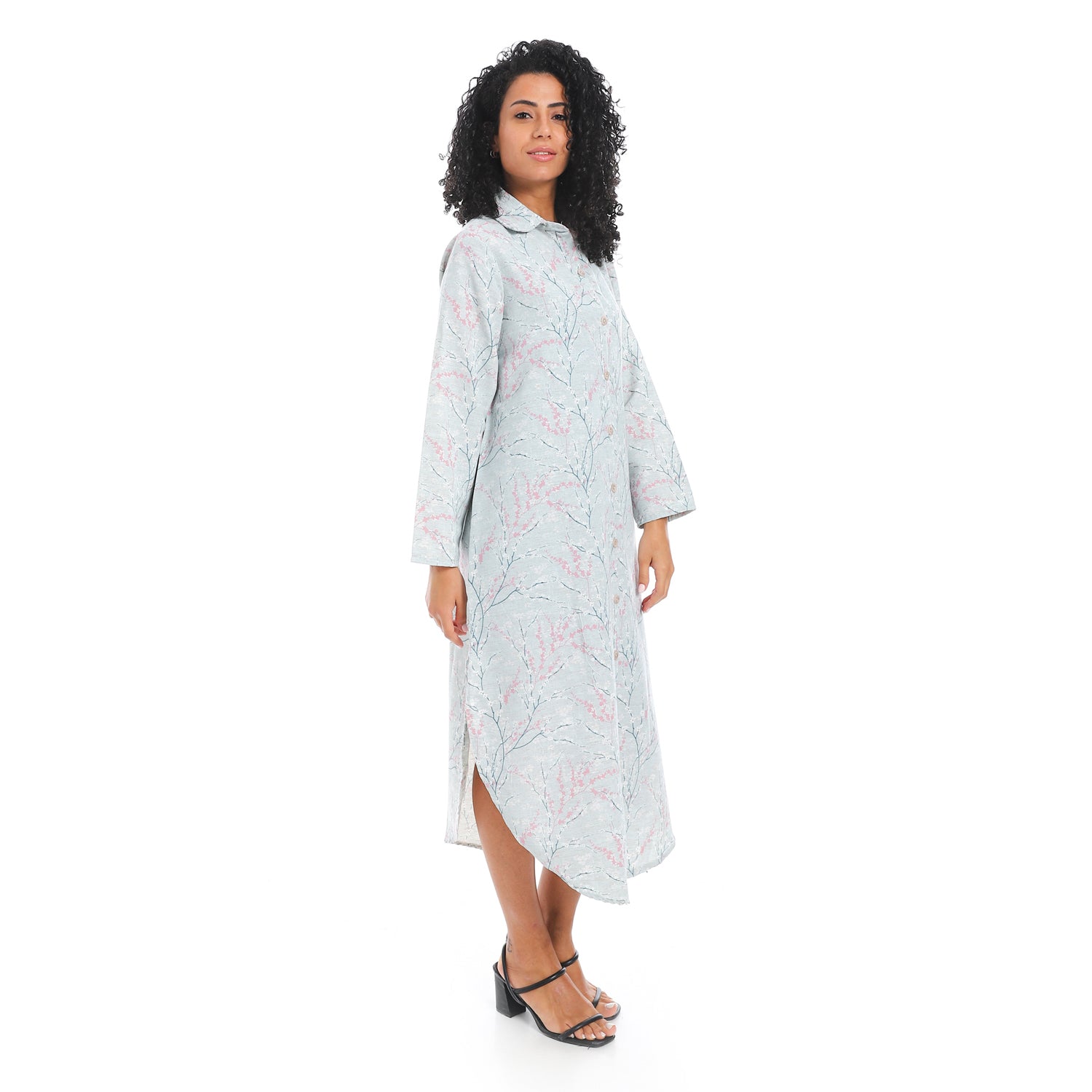 Elegant Striped Maxi Shirt Dress - Lite Blue