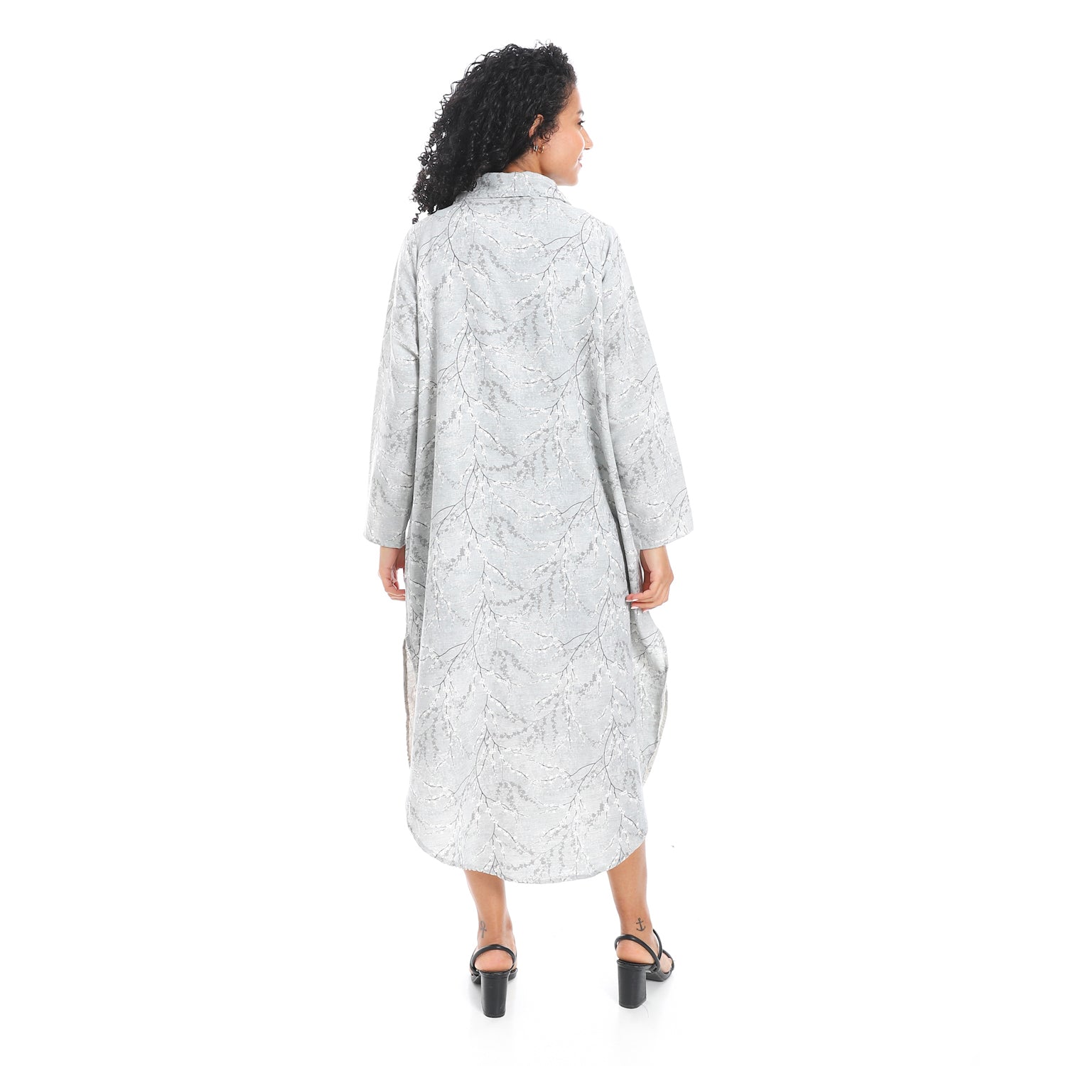 Elegant Striped Maxi Shirt Dress - Grey