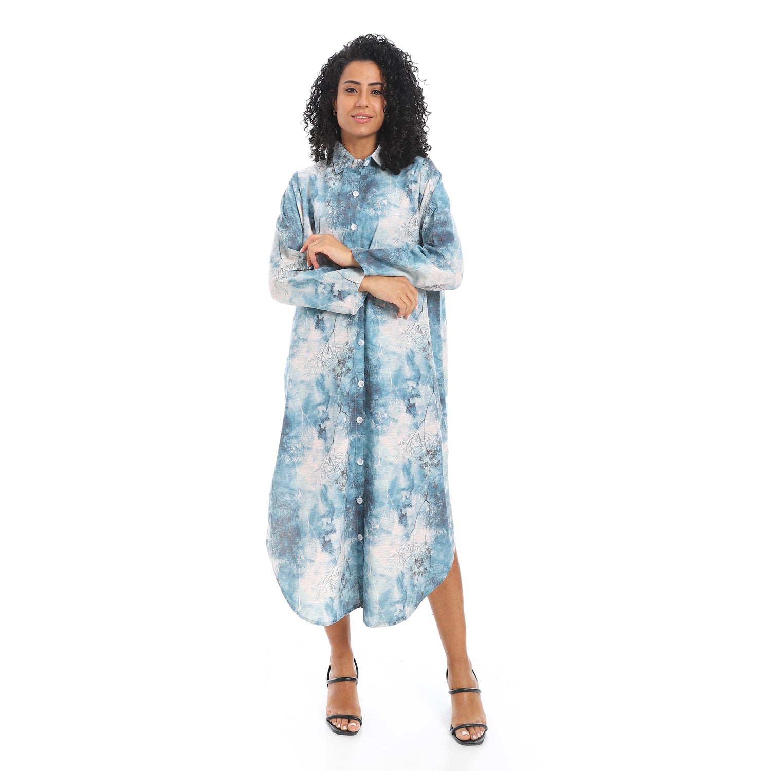 Elegant Striped Maxi Shirt Dress - Navy