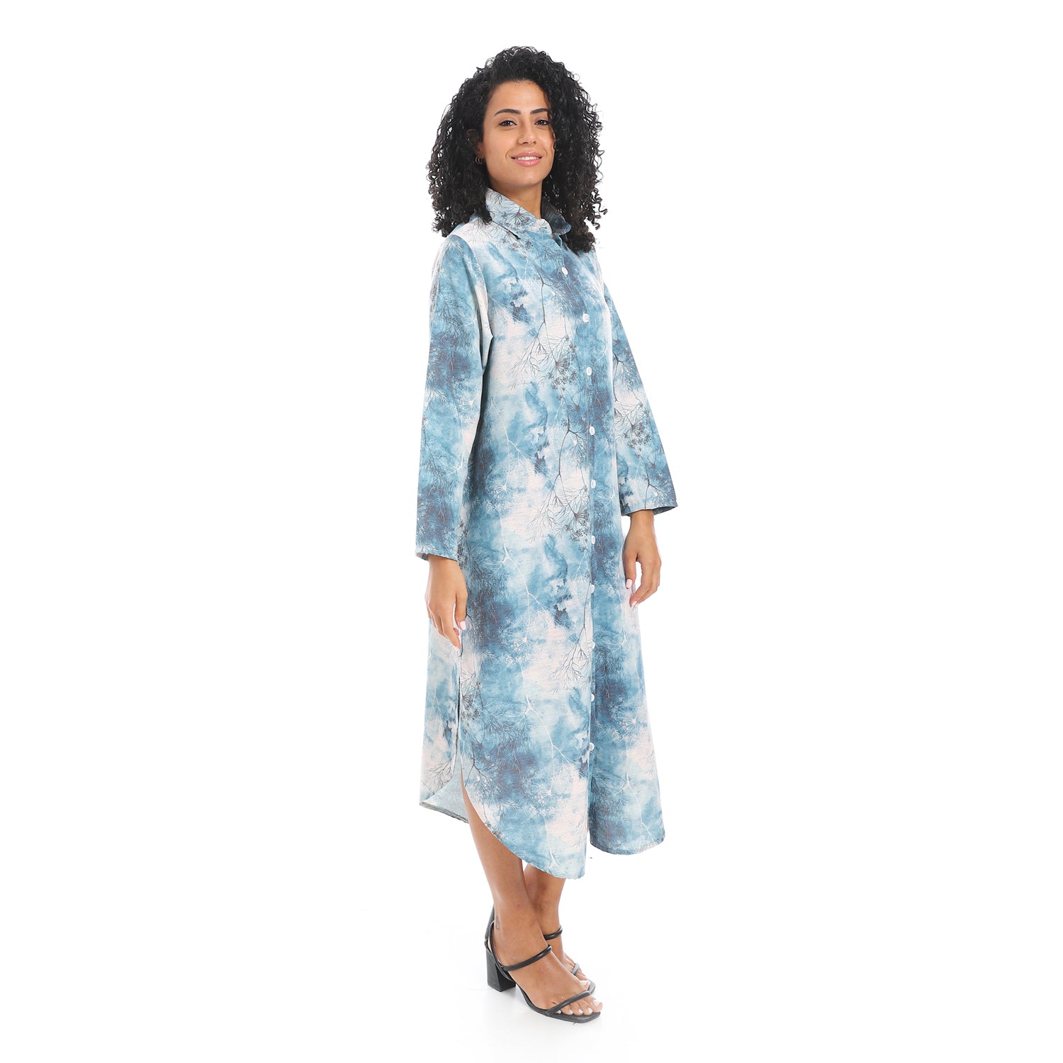 Elegant Striped Maxi Shirt Dress - Navy