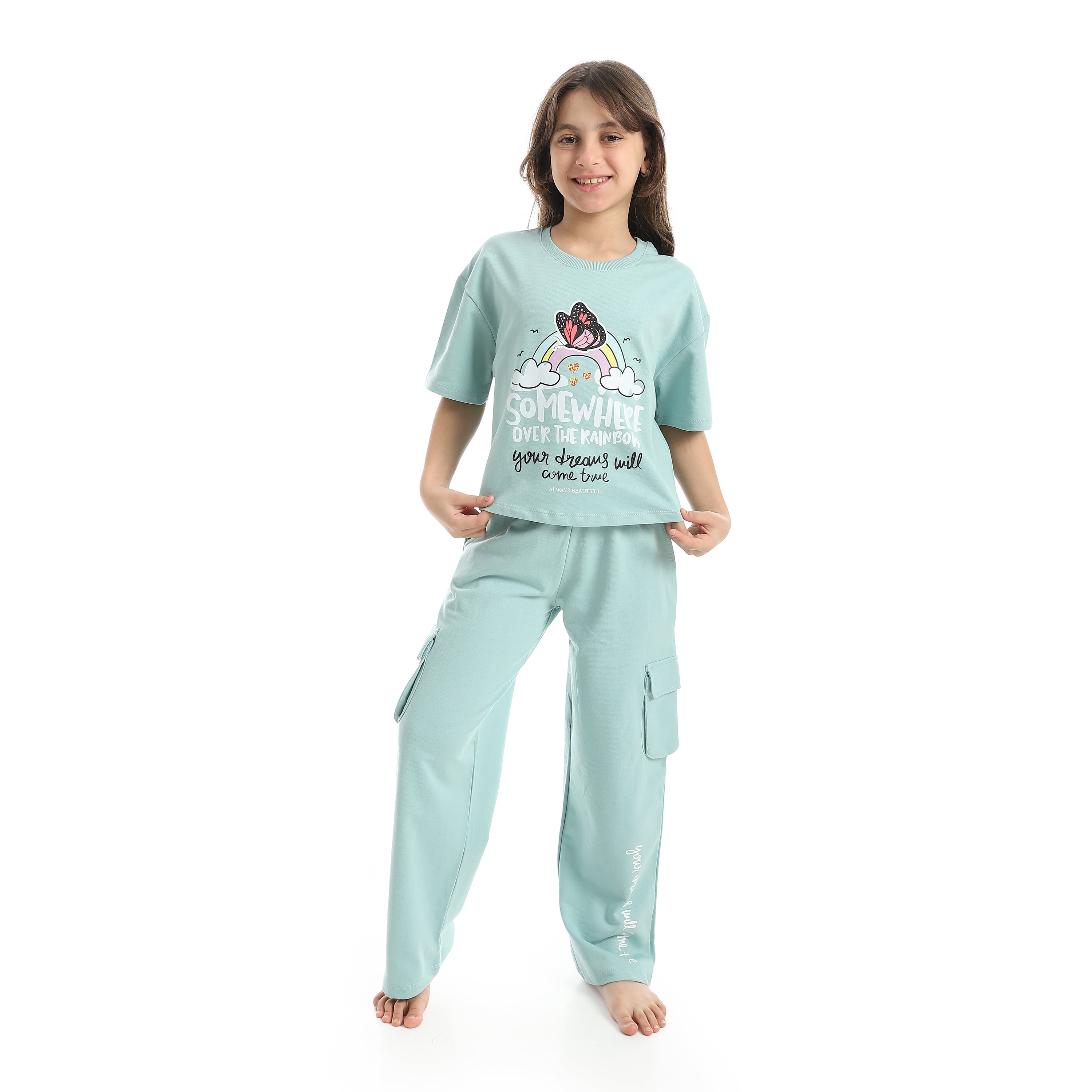 Girls’ Blue "Somewhere Over The Rainbow" Printed Set