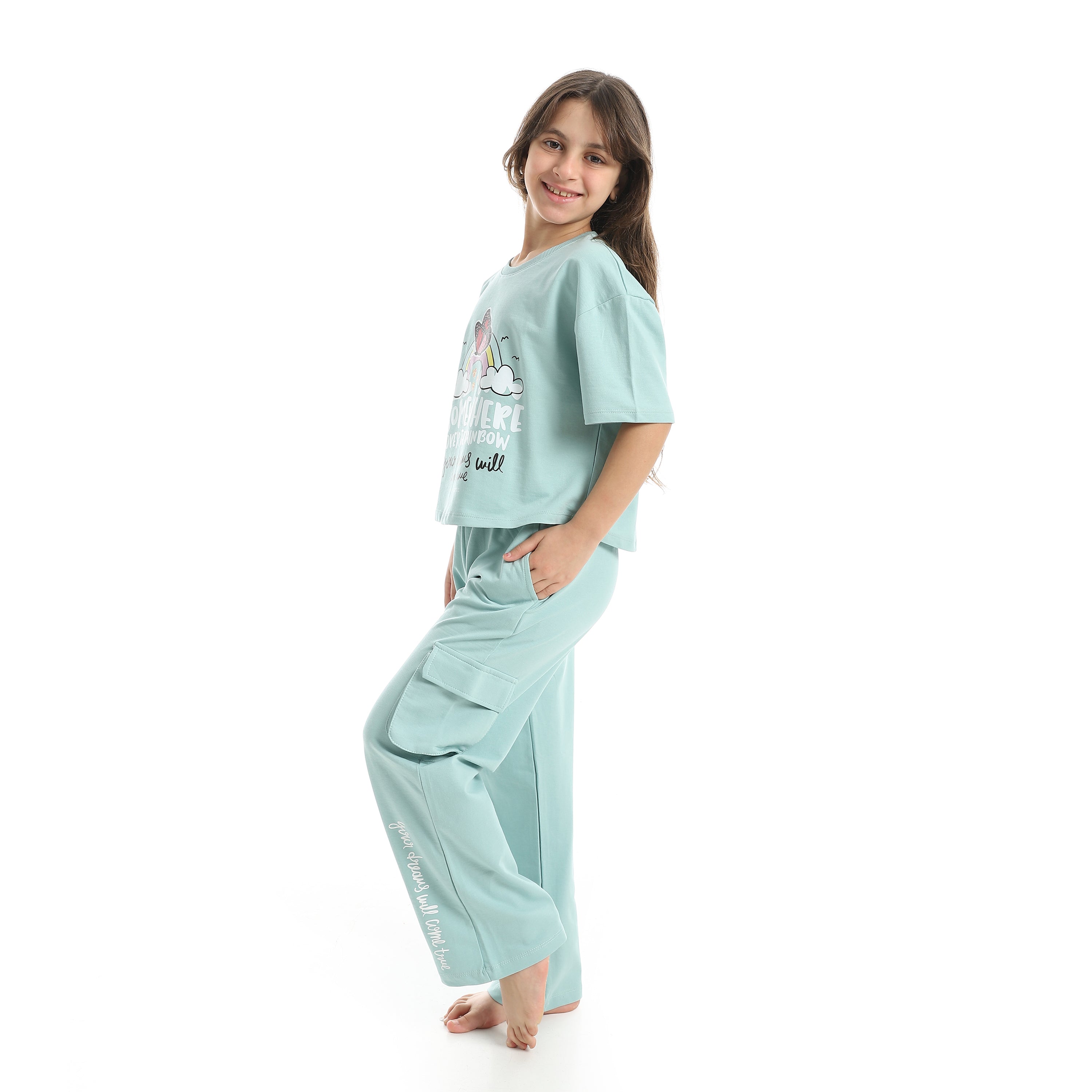 Girls’ Blue "Somewhere Over The Rainbow" Printed Set