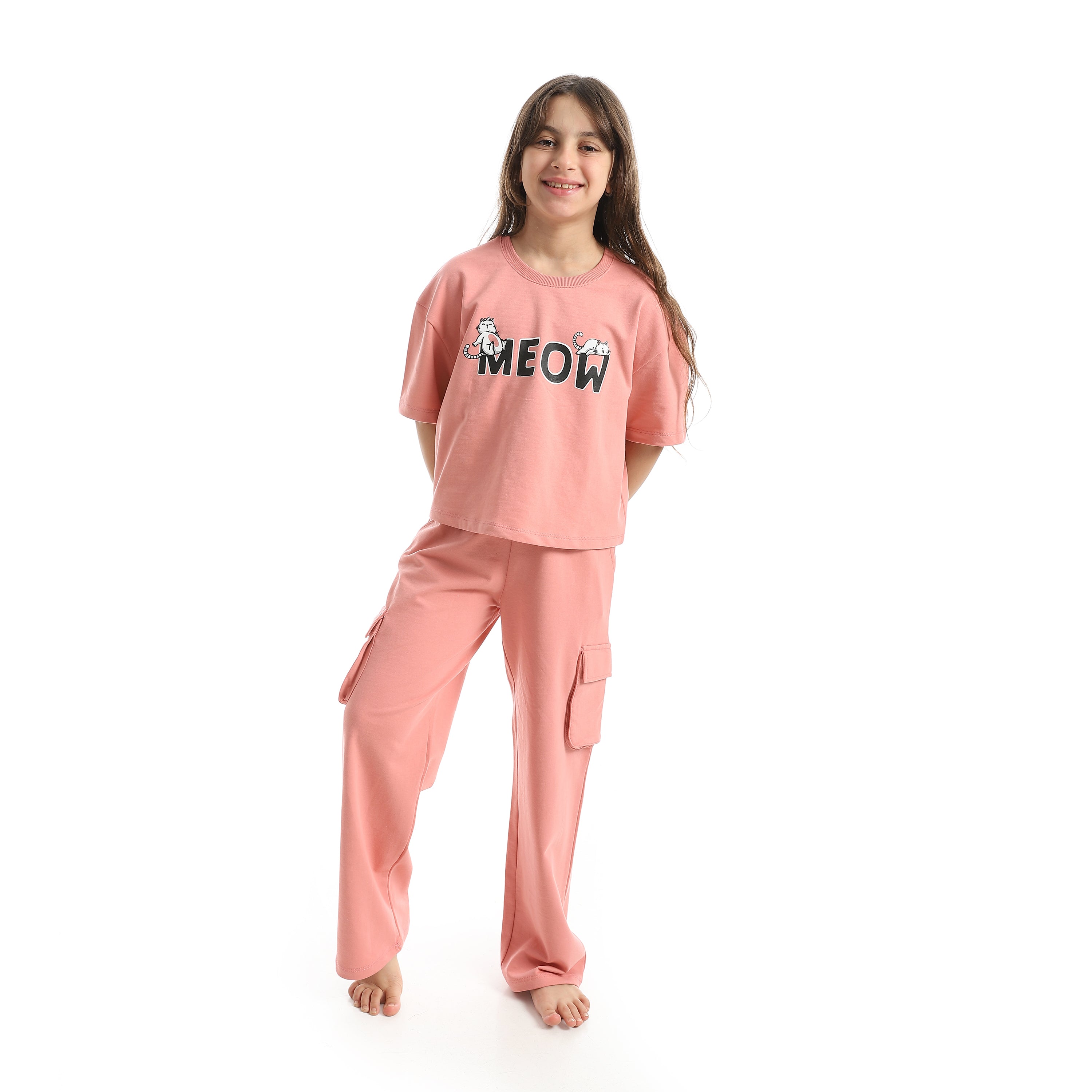 Girls’ Pink Meow Printed Set