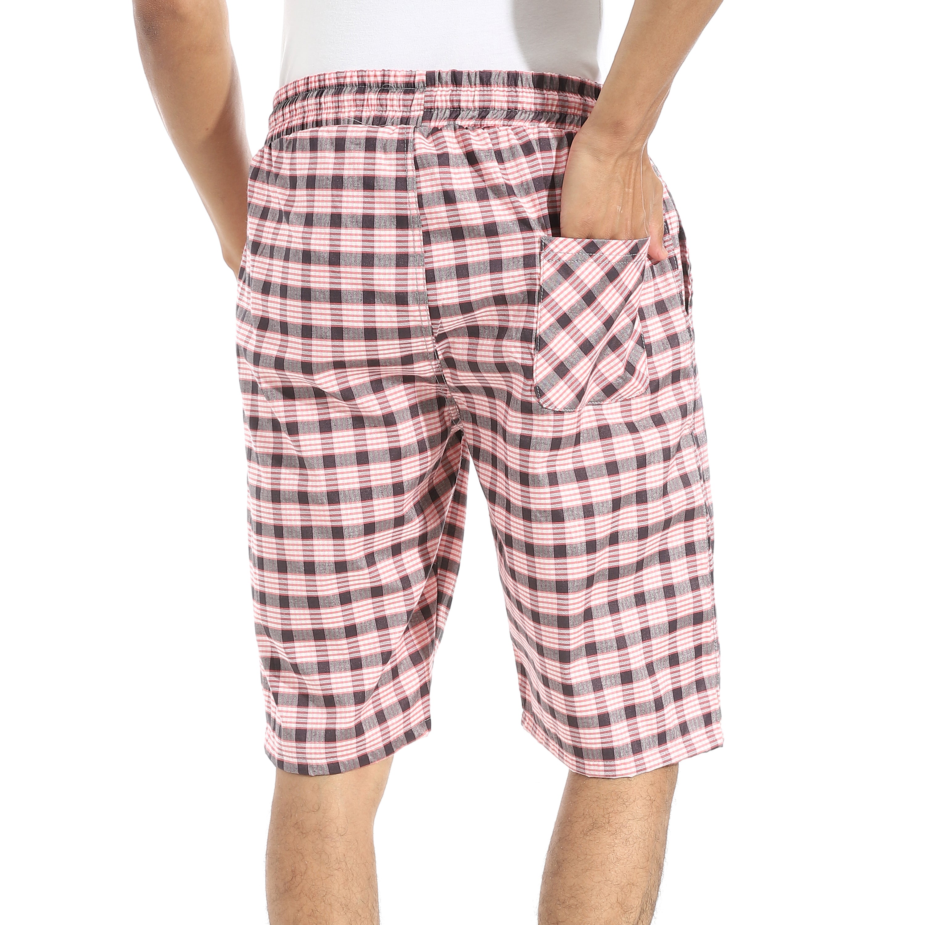 Men's Pink Gingham Check Lounge Shorts with Drawstring Waist