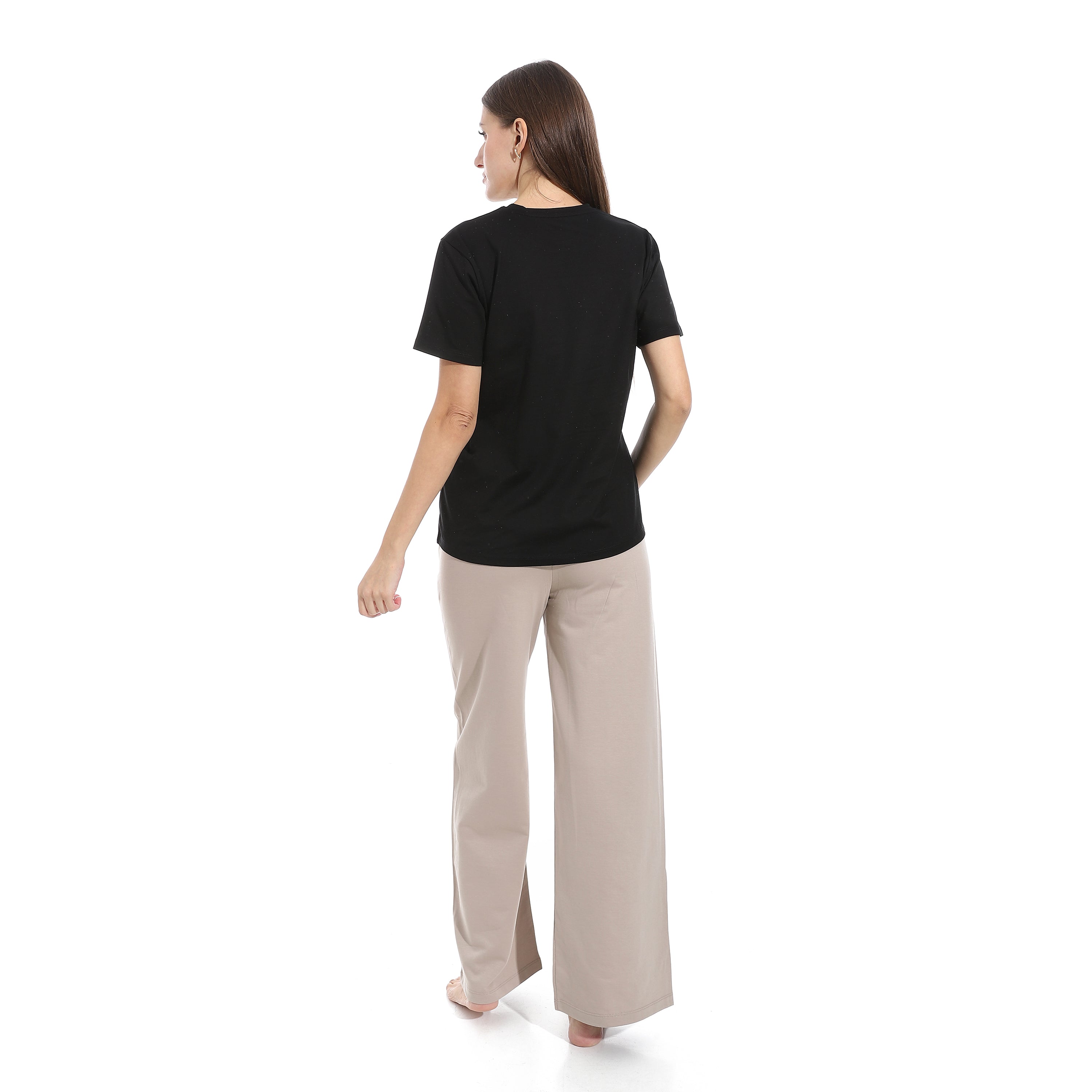 Casual Graphic Tee & Wide-Leg Pants Loungewear Set