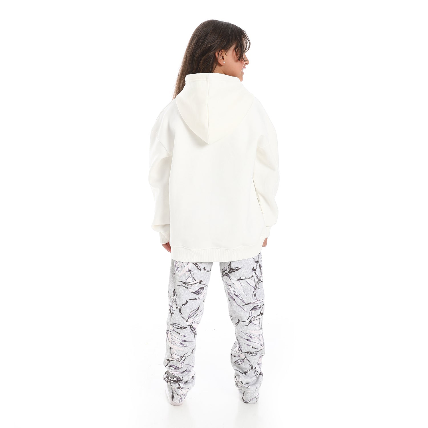 Girls' Winter Pajama Set with Hoodie – Off-White Cozy Loungewear