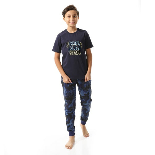 Boys' Cool Man Pajama Set - Graphic Tee and Camouflage Pants - Navy