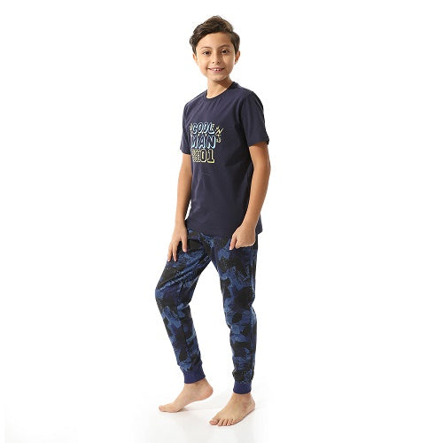 Boys' Cool Man Pajama Set - Graphic Tee and Camouflage Pants - Navy