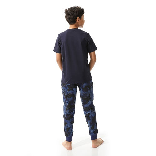 Boys' Cool Man Pajama Set - Graphic Tee and Camouflage Pants - Navy