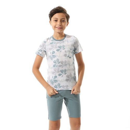 Boys' Leaf Print Pajama Set, Short - Sleeve Summer Sleepwear For Kids