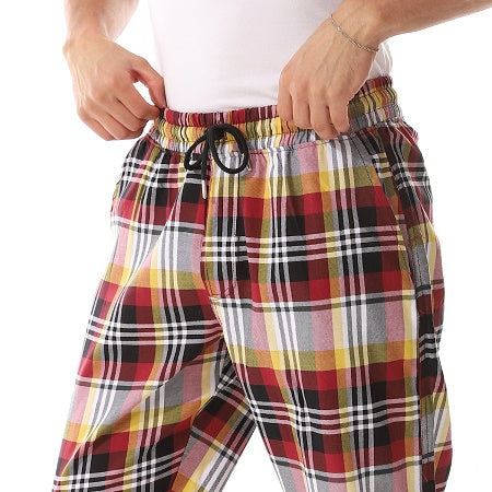 Men's red cotton summer check pants - Dark red