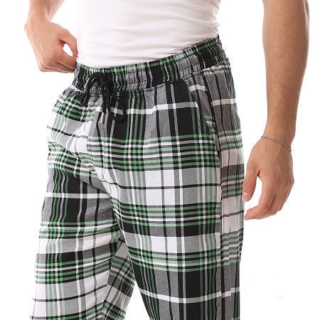 Men's red cotton summer check pants - Dark green