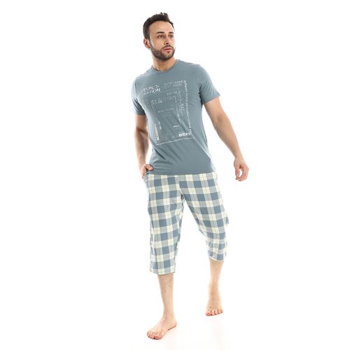 Men's Summer Pajama Set, Pantacourt & T-Shirt