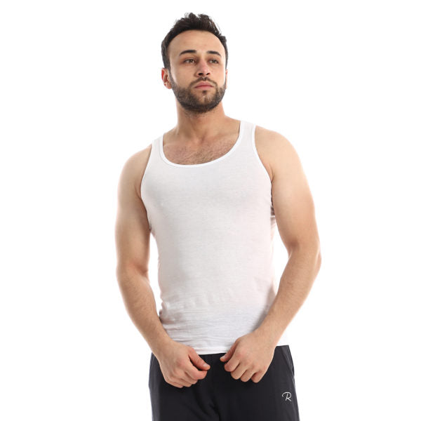 Redcotton Lycra Sleeveless Undershirt For Men - White