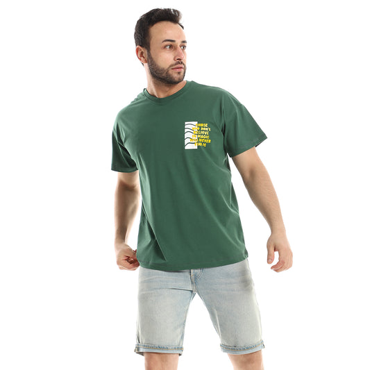 Red Cotton Printed T-shirt For Men-Dark Green