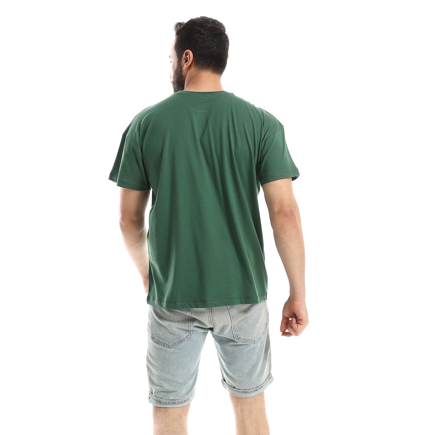 Red Cotton Printed T-shirt For Men-Dark Green