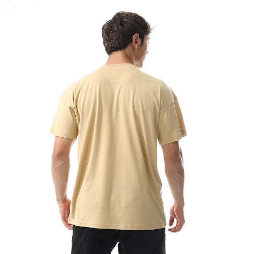 Red Cotton CLassic Printed T-Shirt For Men-Beige
