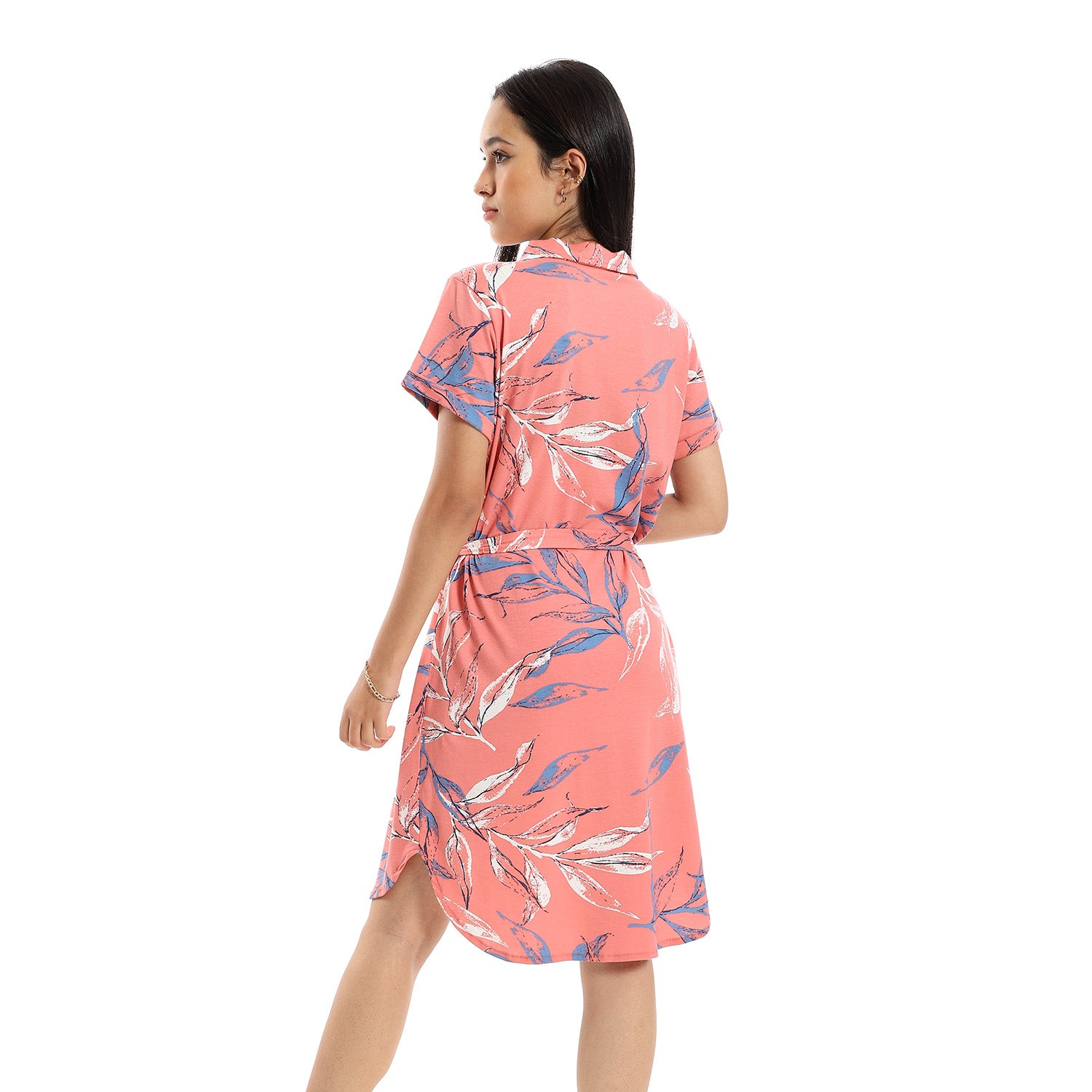 Summer women's dress printed from red cotton