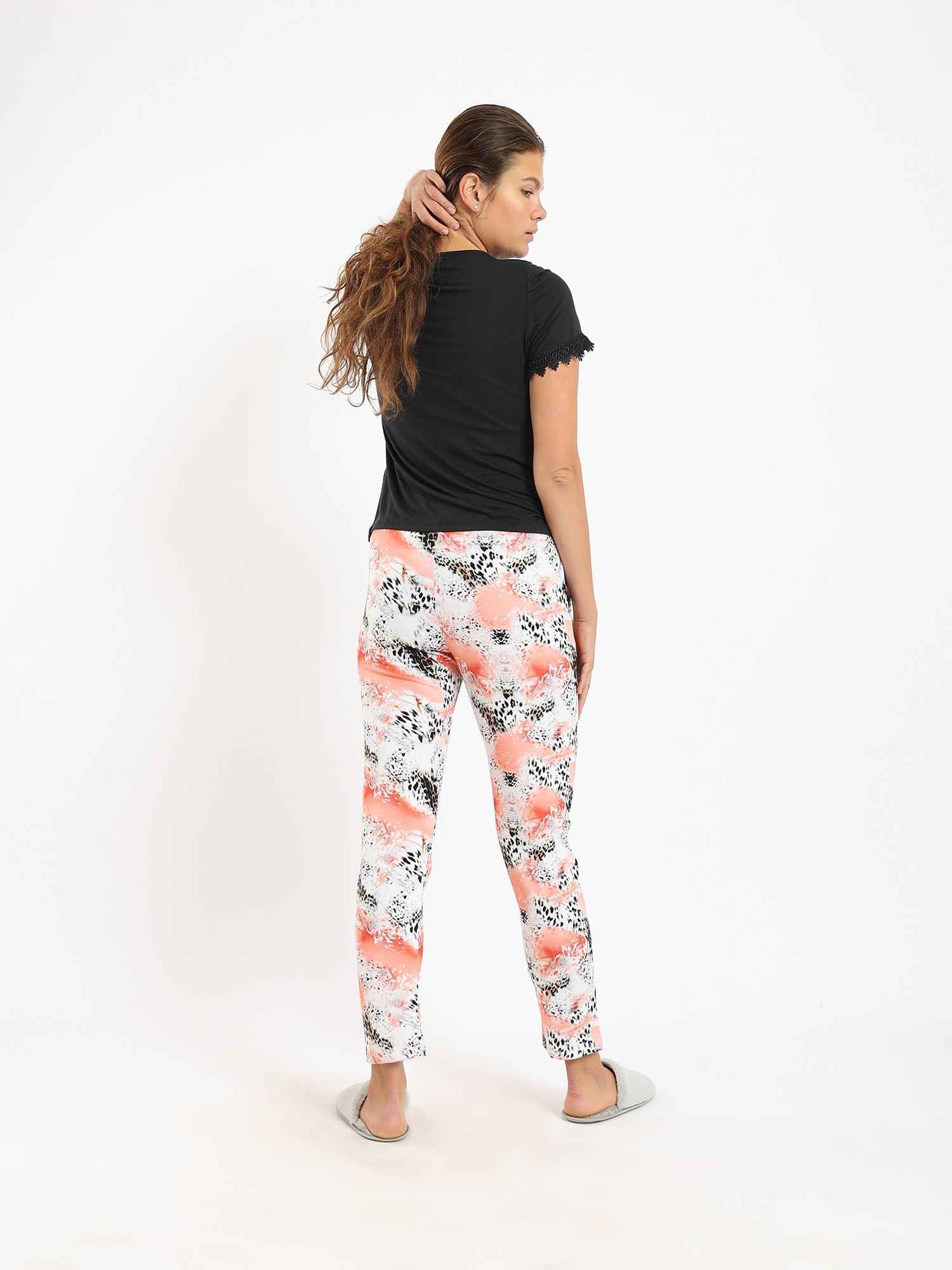 Women's summer pajama from red cotton - floral pants