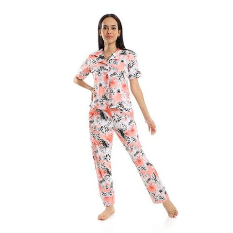 Red Cotton Women Pajama Set