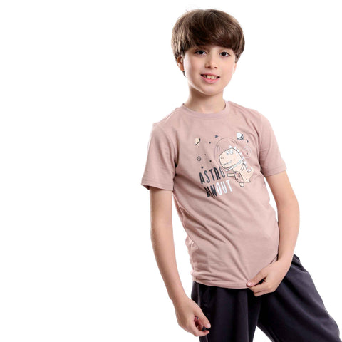 Boys Printed Dinosaur Cashmere Tee & Grey Pants Pajama Set
