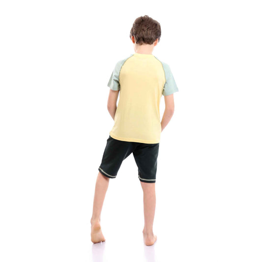 Boys Short Sleeves Tee & Slip On Shorts Pajama Set - Multicolour