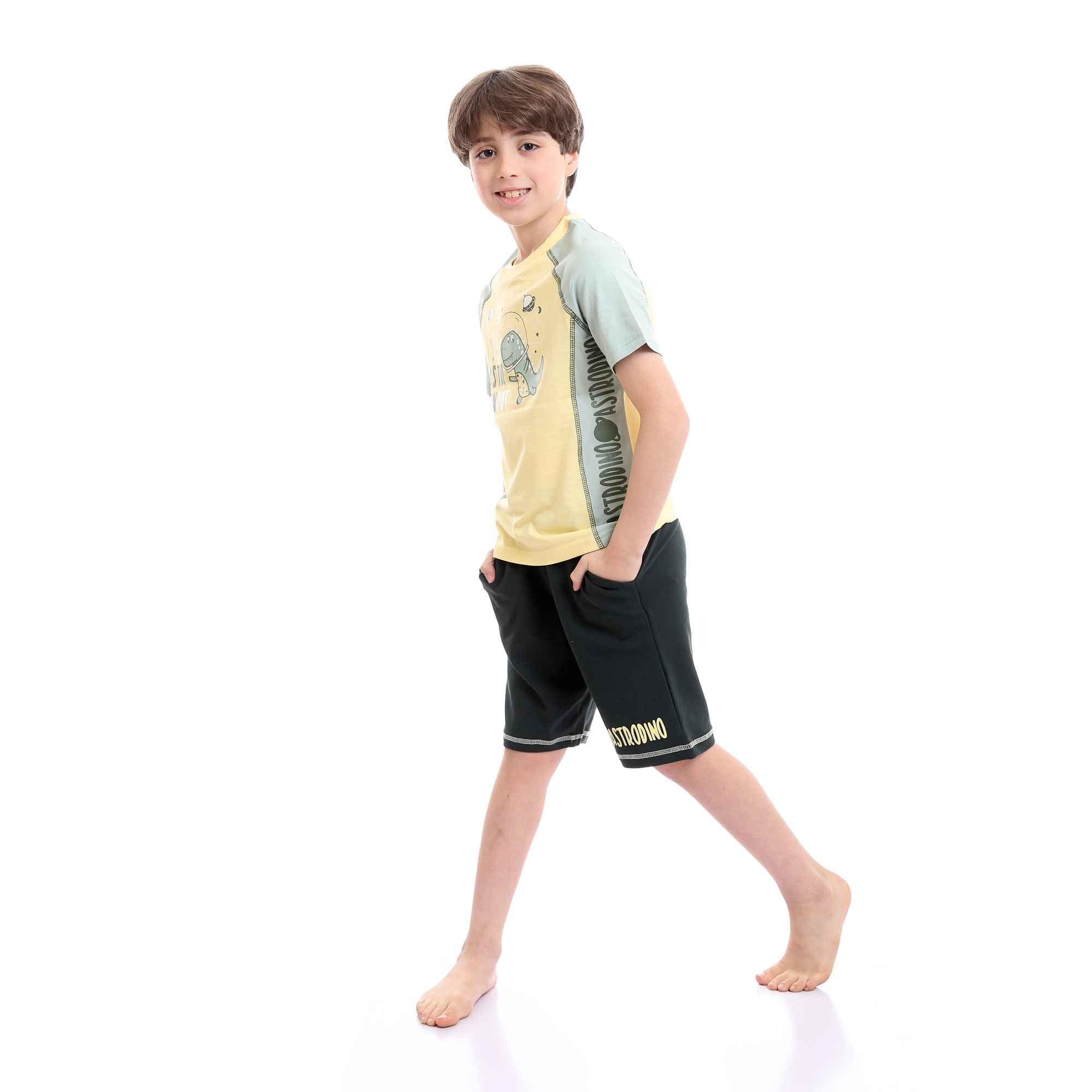 Boys Short Sleeves Tee & Slip On Shorts Pajama Set - Multicolour