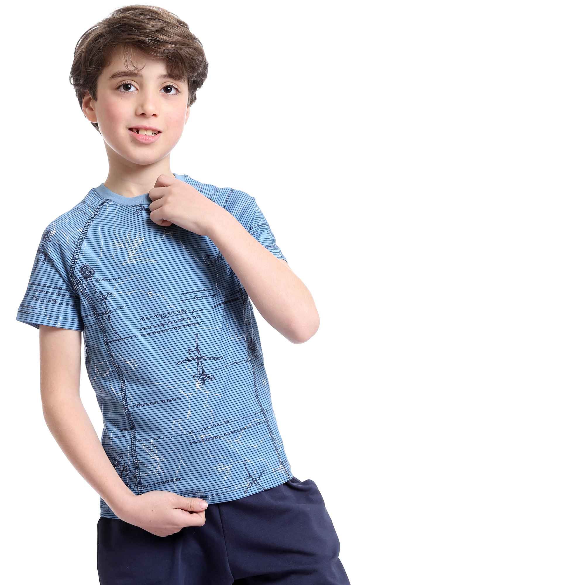 Boys Short Sleeves Tee & Slip On Shorts Pajama Set - Baby Blue & Navy Blue